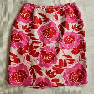VTG MAGGY LONDON Silk Floral Red Pink Print Above Knee Skirt Women's Size 14